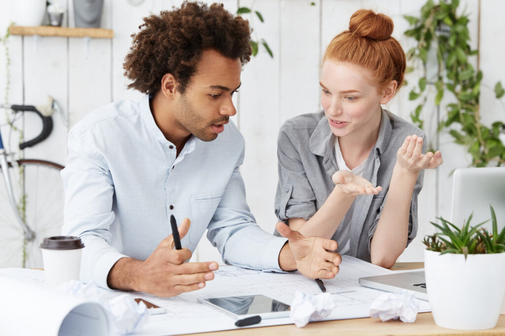 Couple reviewing paper work