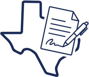 an outline of the state of texas superimposed with a paper and pen